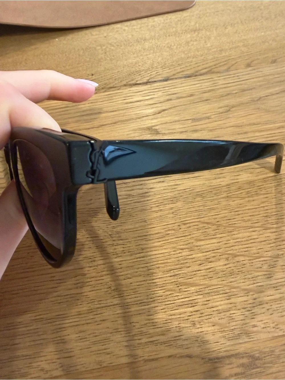 Saint Laurent Black Patent Temple Logo Sunglasses